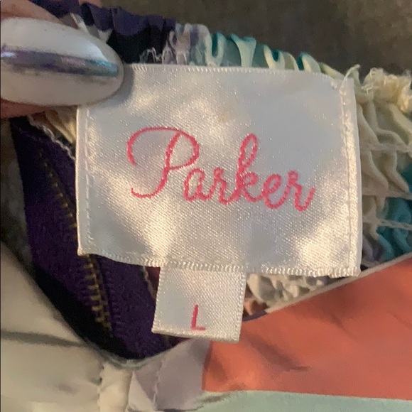 Parker 100% silk multicolor geo print party dress - Picture 8 of 8